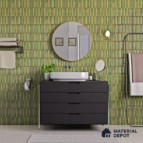Faux Subway Wall Tile TL 05376 I Miraq Kitkat Forest Green 2 ft x 1 ft Ceramic Glossy Finish - 8 mm | Suitable For Kitchen, Bathroom Walls and Backsplashes | Please Expect a Slight Variation of Pattern