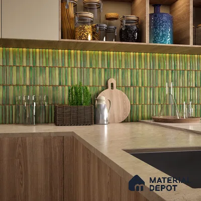 Faux Subway Wall Tile TL 05376 I Miraq Kitkat Forest Green 2 ft x 1 ft Ceramic Glossy Finish - 8 mm | Suitable For Kitchen, Bathroom Walls and Backsplashes | Please Expect a Slight Variation of Pattern (Sample)