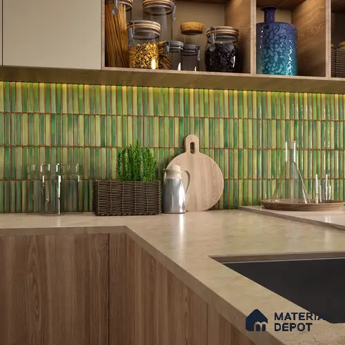 Faux Subway Wall Tile TL 05376 I Miraq Kitkat Forest Green 2 ft x 1 ft Ceramic Glossy Finish - 8 mm | Suitable For Kitchen, Bathroom Walls and Backsplashes | Please Expect a Slight Variation of Pattern