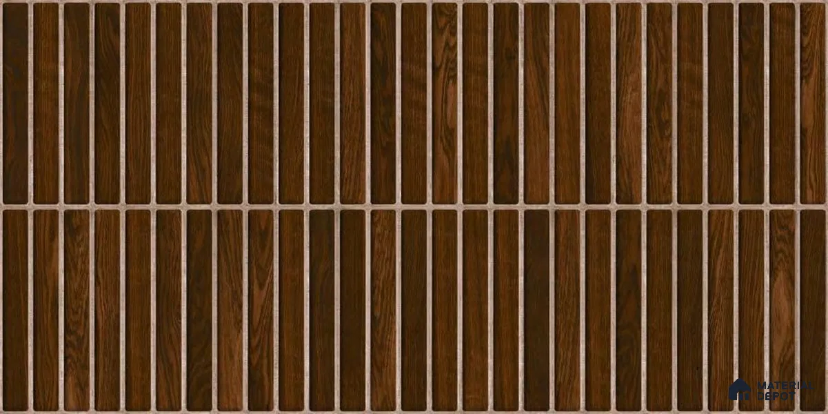 Faux Subway Wall Tile TL 05376 K Miraq Kitkat Wood Brown 2 ft x 1 ft Ceramic Matte Finish - 8 mm | Suitable For Kitchen, Bathroom Walls and Backsplashes | Please Expect a Slight Variation of Pattern