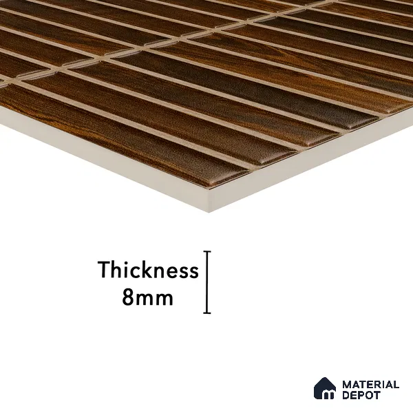 Faux Subway Wall Tile TL 05376 K Miraq Kitkat Wood Brown 2 ft x 1 ft Ceramic Matte Finish - 8 mm | Suitable For Kitchen, Bathroom Walls and Backsplashes | Please Expect a Slight Variation of Pattern