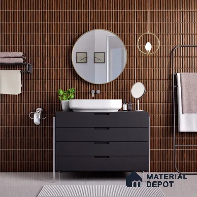 Faux Subway Wall Tile TL 05376 K Miraq Kitkat Wood Brown 2 ft x 1 ft Ceramic Matte Finish - 8 mm | Suitable For Kitchen, Bathroom Walls and Backsplashes | Please Expect a Slight Variation of Pattern