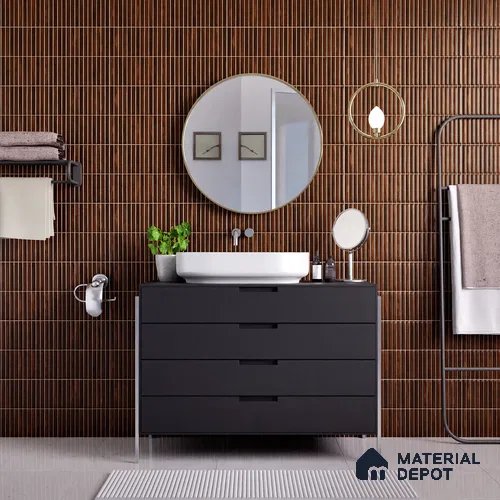Faux Subway Wall Tile TL 05376 K Miraq Kitkat Wood Brown 2 ft x 1 ft Ceramic Matte Finish - 8 mm | Suitable For Kitchen, Bathroom Walls and Backsplashes | Please Expect a Slight Variation of Pattern