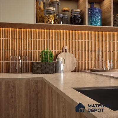 Faux Subway Wall Tile TL 05376 K Miraq Kitkat Wood Brown 2 ft x 1 ft Ceramic Matte Finish - 8 mm | Suitable For Kitchen, Bathroom Walls and Backsplashes | Please Expect a Slight Variation of Pattern