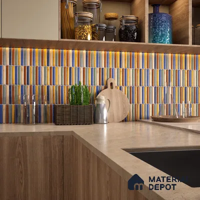 Faux Subway Wall Tile TL 05376 L Miraq KitKat Fusion 2 ft x 1 ft Ceramic Matte Finish - 8 mm | Suitable For Kitchen, Bathroom Walls and Backsplashes | Please Expect a Slight Variation of Pattern (Sample)