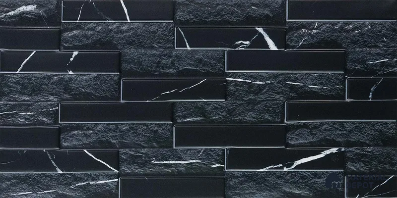 Faux Subway Wall Tile TL 05380 Miraq Marquina Black 2 ft x 1 ft Ceramic Matte Finish - 8 mm | Suitable For Kitchen, Bathroom Walls and Backsplashes | Please Expect a Slight Variation of Pattern