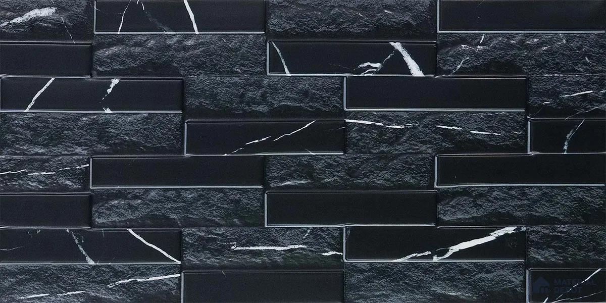 Faux Subway Wall Tile TL 05380 Miraq Marquina Black 2 ft x 1 ft Ceramic Matte Finish - 8 mm | Suitable For Kitchen, Bathroom Walls and Backsplashes | Please Expect a Slight Variation of Pattern