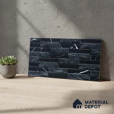Faux Subway Wall Tile TL 05380 Miraq Marquina Black 2 ft x 1 ft Ceramic Matte Finish - 8 mm | Suitable For Kitchen, Bathroom Walls and Backsplashes | Please Expect a Slight Variation of Pattern