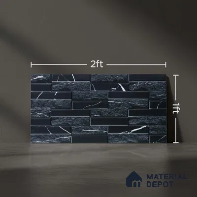Faux Subway Wall Tile TL 05380 Miraq Marquina Black 2 ft x 1 ft Ceramic Matte Finish - 8 mm | Suitable For Kitchen, Bathroom Walls and Backsplashes | Please Expect a Slight Variation of Pattern