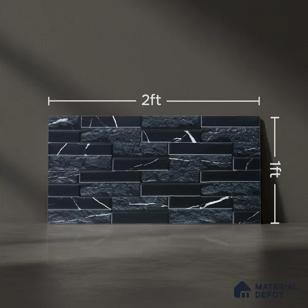 Faux Subway Wall Tile TL 05380 Miraq Marquina Black 2 ft x 1 ft Ceramic Matte Finish - 8 mm | Suitable For Kitchen, Bathroom Walls and Backsplashes | Please Expect a Slight Variation of Pattern