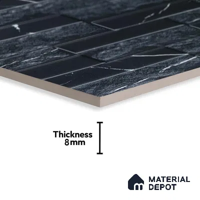 Faux Subway Wall Tile TL 05380 Miraq Marquina Black 2 ft x 1 ft Ceramic Matte Finish - 8 mm | Suitable For Kitchen, Bathroom Walls and Backsplashes | Please Expect a Slight Variation of Pattern