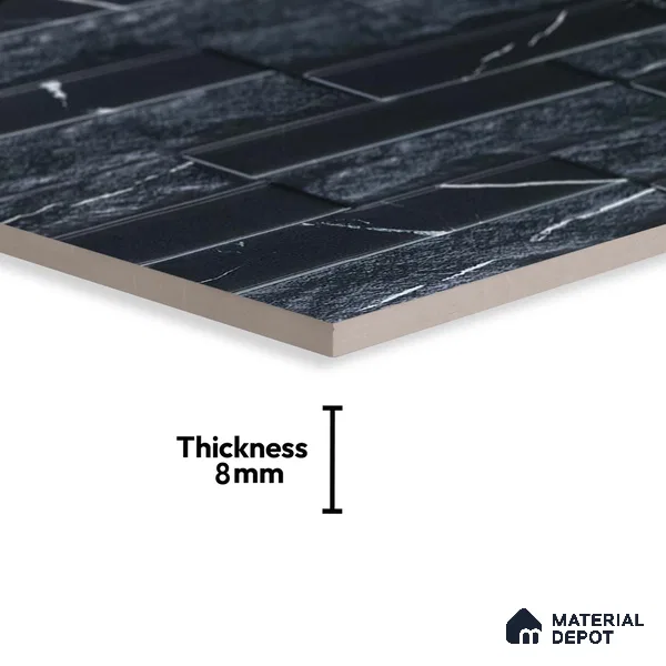 Faux Subway Wall Tile TL 05380 Miraq Marquina Black 2 ft x 1 ft Ceramic Matte Finish - 8 mm | Suitable For Kitchen, Bathroom Walls and Backsplashes | Please Expect a Slight Variation of Pattern