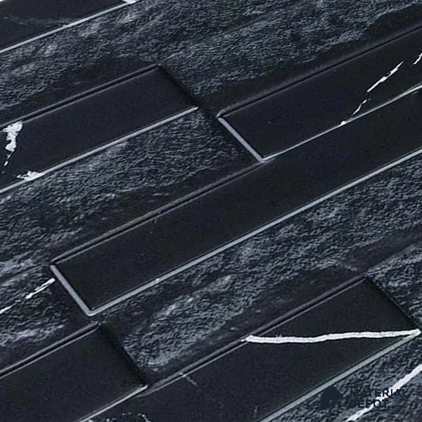 Faux Subway Wall Tile TL 05380 Miraq Marquina Black 2 ft x 1 ft Ceramic Matte Finish - 8 mm | Suitable For Kitchen, Bathroom Walls and Backsplashes | Please Expect a Slight Variation of Pattern