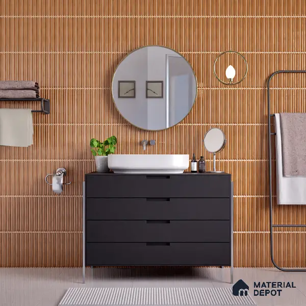 Faux Subway Wall Tile TL 05377 B Miraq Ripple Stripes Brown 2 ft x 1 ft Ceramic Glossy Finish - 8 mm | Suitable For Kitchen, Bathroom Walls and Backsplashes | Please Expect a Slight Variation of Pattern