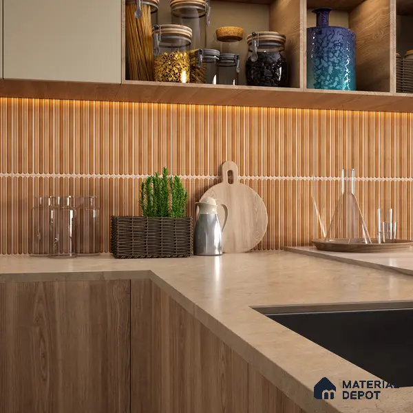 Faux Subway Wall Tile TL 05377 B Miraq Ripple Stripes Brown 2 ft x 1 ft Ceramic Glossy Finish - 8 mm | Suitable For Kitchen, Bathroom Walls and Backsplashes | Please Expect a Slight Variation of Pattern