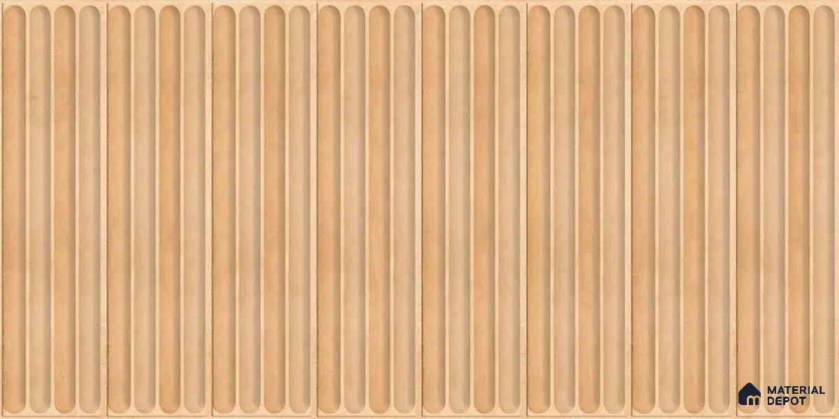 Faux Subway Wall Tile TL 05377 C Miraq Ripple Stripes Beige 2 ft x 1 ft Ceramic Glossy Finish - 8 mm | Suitable For Kitchen, Bathroom Walls and Backsplashes | Please Expect a Slight Variation of Pattern