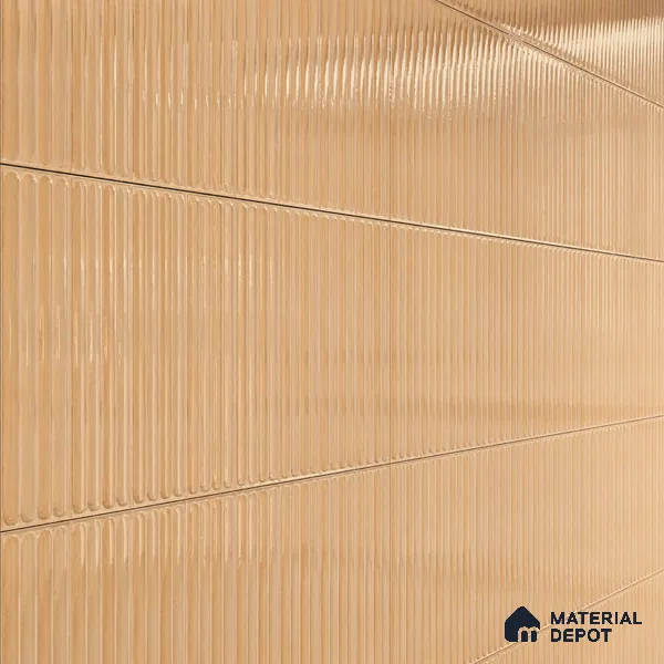 Faux Subway Wall Tile TL 05377 C Miraq Ripple Stripes Beige 2 ft x 1 ft Ceramic Glossy Finish - 8 mm | Suitable For Kitchen, Bathroom Walls and Backsplashes | Please Expect a Slight Variation of Pattern
