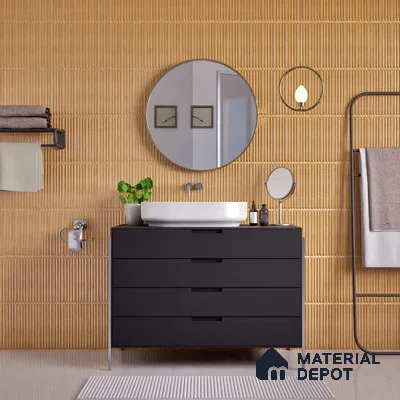 Faux Subway Wall Tile TL 05377 C Miraq Ripple Stripes Beige 2 ft x 1 ft Ceramic Glossy Finish - 8 mm | Suitable For Kitchen, Bathroom Walls and Backsplashes | Please Expect a Slight Variation of Pattern