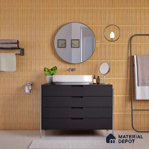 Faux Subway Wall Tile TL 05377 C Miraq Ripple Stripes Beige 2 ft x 1 ft Ceramic Glossy Finish - 8 mm | Suitable For Kitchen, Bathroom Walls and Backsplashes | Please Expect a Slight Variation of Pattern