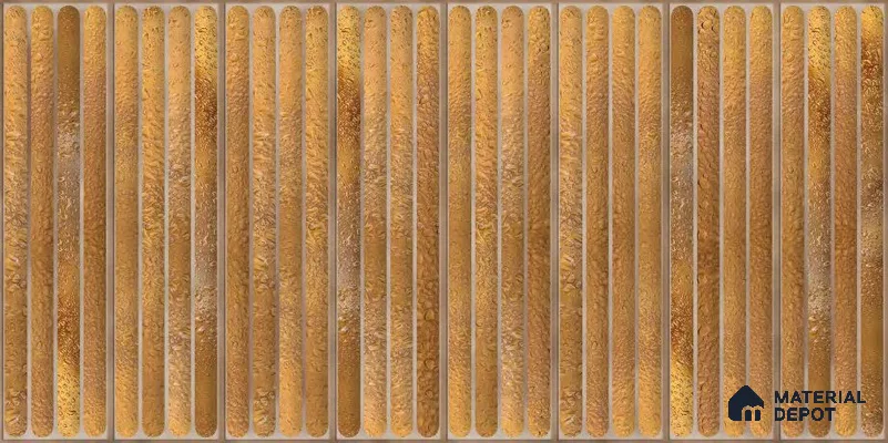 Faux Subway Wall Tile TL 05377 D Miraq Ripple Stripes Gold 2 ft x 1 ft Ceramic Glossy Finish - 8 mm | Suitable For Kitchen, Bathroom Walls and Backsplashes | Please Expect a Slight Variation of Pattern (Sample)