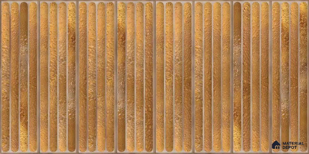 Faux Subway Wall Tile TL 05377 D Miraq Ripple Stripes Gold 2 ft x 1 ft Ceramic Glossy Finish - 8 mm | Suitable For Kitchen, Bathroom Walls and Backsplashes | Please Expect a Slight Variation of Pattern (Sample)