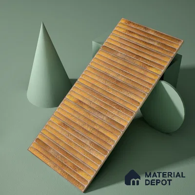 Faux Subway Wall Tile TL 05377 D Miraq Ripple Stripes Gold 2 ft x 1 ft Ceramic Glossy Finish - 8 mm | Suitable For Kitchen, Bathroom Walls and Backsplashes | Please Expect a Slight Variation of Pattern (Sample)