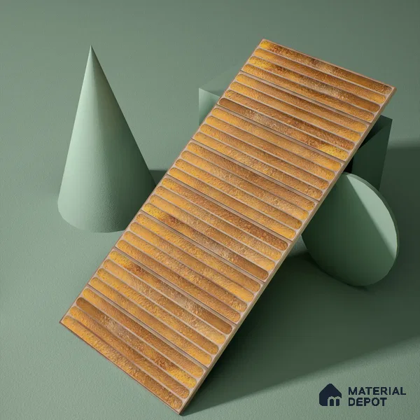 Faux Subway Wall Tile TL 05377 D Miraq Ripple Stripes Gold 2 ft x 1 ft Ceramic Glossy Finish - 8 mm | Suitable For Kitchen, Bathroom Walls and Backsplashes | Please Expect a Slight Variation of Pattern (Sample)