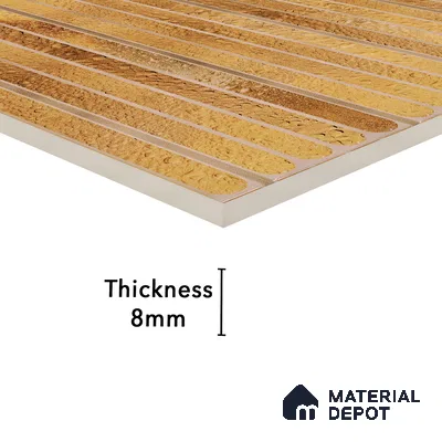 Faux Subway Wall Tile TL 05377 D Miraq Ripple Stripes Gold 2 ft x 1 ft Ceramic Glossy Finish - 8 mm | Suitable For Kitchen, Bathroom Walls and Backsplashes | Please Expect a Slight Variation of Pattern (Sample)