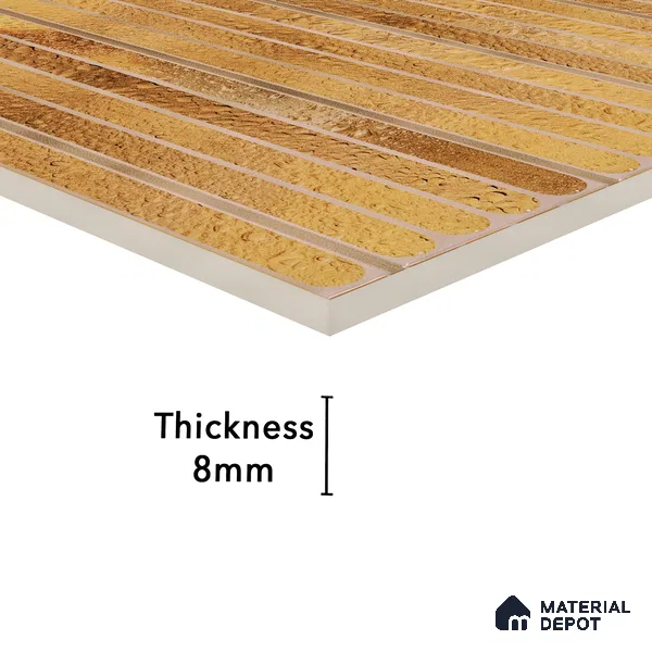 Faux Subway Wall Tile TL 05377 D Miraq Ripple Stripes Gold 2 ft x 1 ft Ceramic Glossy Finish - 8 mm | Suitable For Kitchen, Bathroom Walls and Backsplashes | Please Expect a Slight Variation of Pattern (Sample)