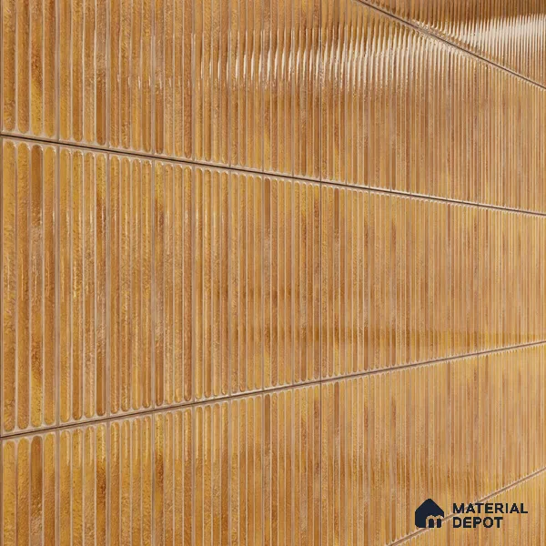 Faux Subway Wall Tile TL 05377 D Miraq Ripple Stripes Gold 2 ft x 1 ft Ceramic Glossy Finish - 8 mm | Suitable For Kitchen, Bathroom Walls and Backsplashes | Please Expect a Slight Variation of Pattern (Sample)