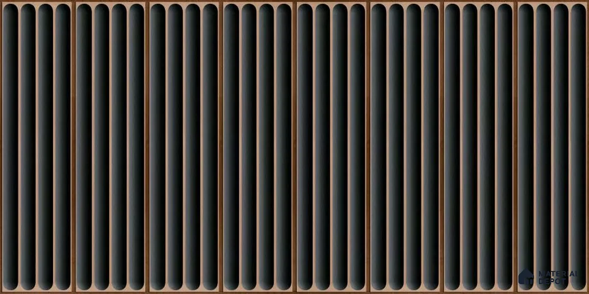 Faux Subway Wall Tile TL 05377 Miraq Ripple Stripes Black 2 ft x 1 ft Ceramic Glossy Finish - 8 mm | Suitable For Kitchen, Bathroom Walls and Backsplashes | Please Expect a Slight Variation of Pattern (Sample)
