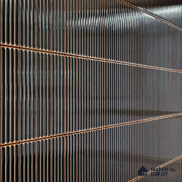 Faux Subway Wall Tile TL 05377 Miraq Ripple Stripes Black 2 ft x 1 ft Ceramic Glossy Finish - 8 mm | Suitable For Kitchen, Bathroom Walls and Backsplashes | Please Expect a Slight Variation of Pattern (Sample)