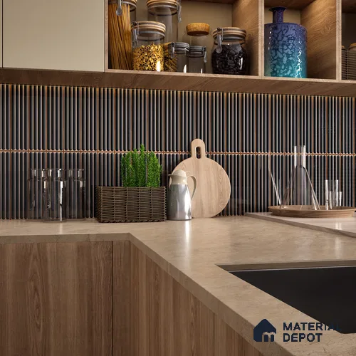 Faux Subway Wall Tile TL 05377 Miraq Ripple Stripes Black 2 ft x 1 ft Ceramic Glossy Finish - 8 mm | Suitable For Kitchen, Bathroom Walls and Backsplashes | Please Expect a Slight Variation of Pattern
