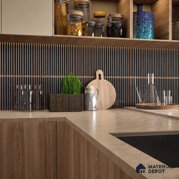 Faux Subway Wall Tile TL 05377 Miraq Ripple Stripes Black 2 ft x 1 ft Ceramic Glossy Finish - 8 mm | Suitable For Kitchen, Bathroom Walls and Backsplashes | Please Expect a Slight Variation of Pattern (Sample)