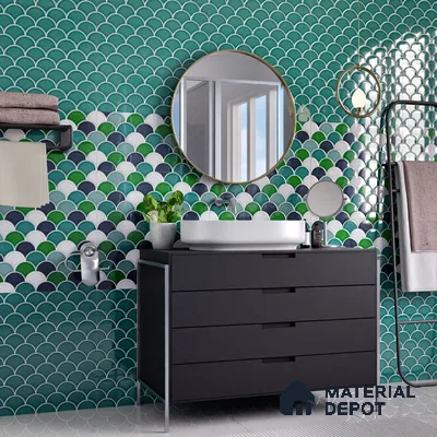 Faux Subway Wall Tile TL 05378 Miraq Shellora Aqua 2 ft x 1 ft Ceramic Glossy Finish - 8 mm | Suitable For Kitchen, Bathroom Walls and Backsplashes (Sample)