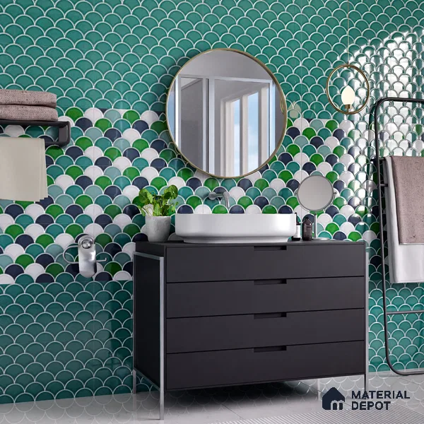 Faux Subway Wall Tile TL 05378 Miraq Shellora Aqua 2 ft x 1 ft Ceramic Glossy Finish - 8 mm | Suitable For Kitchen, Bathroom Walls and Backsplashes (Sample)