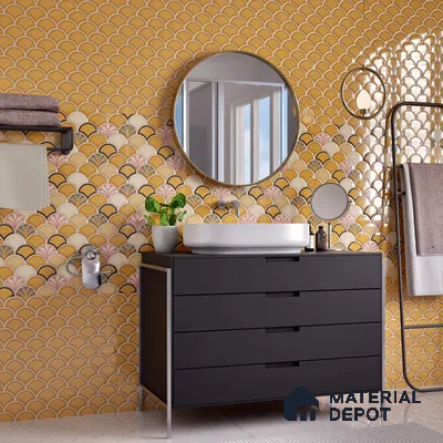 Faux Subway Wall Tile TL 05378 G Miraq Shellora Mustard 2 ft x 1 ft Ceramic Glossy Finish - 8 mm | Suitable For Kitchen, Bathroom Walls and Backsplashes (Sample)