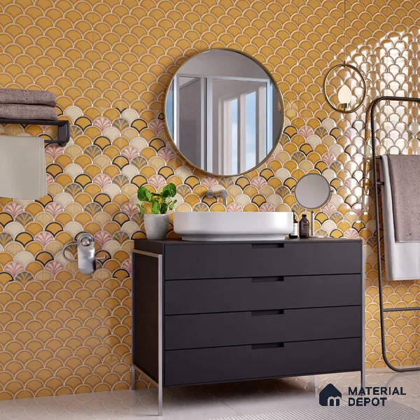 Faux Subway Wall Tile TL 05378 G Miraq Shellora Mustard 2 ft x 1 ft Ceramic Glossy Finish - 8 mm | Suitable For Kitchen, Bathroom Walls and Backsplashes (Sample)