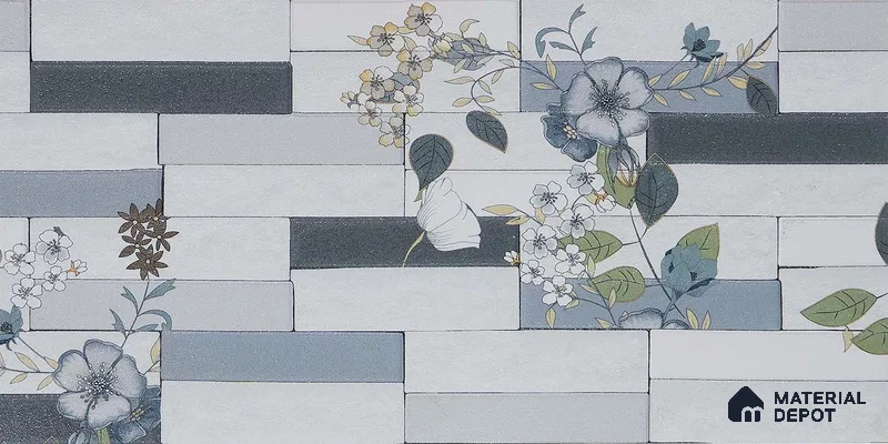 Faux Subway Wall Tile TL 05382 Miraq Stack Floral White 2 ft x 1 ft Ceramic Matte Finish - 8 mm | Suitable For Kitchen, Bathroom Walls and Backsplashes | Please Expect a Slight Variation of Pattern (Sample)