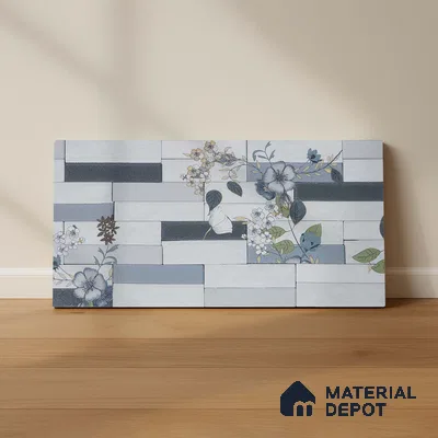 Faux Subway Wall Tile TL 05382 Miraq Stack Floral White 2 ft x 1 ft Ceramic Matte Finish - 8 mm | Suitable For Kitchen, Bathroom Walls and Backsplashes | Please Expect a Slight Variation of Pattern (Sample)