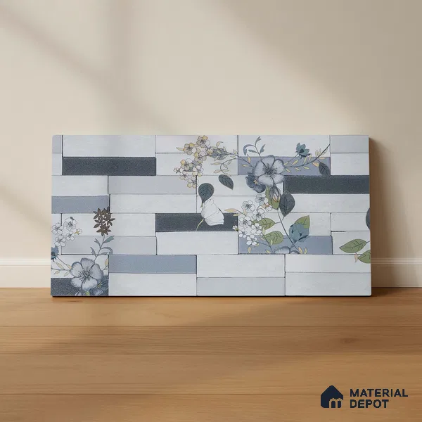 Faux Subway Wall Tile TL 05382 Miraq Stack Floral White 2 ft x 1 ft Ceramic Matte Finish - 8 mm | Suitable For Kitchen, Bathroom Walls and Backsplashes | Please Expect a Slight Variation of Pattern (Sample)