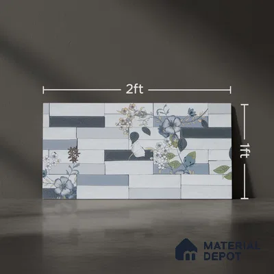 Faux Subway Wall Tile TL 05382 Miraq Stack Floral White 2 ft x 1 ft Ceramic Matte Finish - 8 mm | Suitable For Kitchen, Bathroom Walls and Backsplashes | Please Expect a Slight Variation of Pattern (Sample)
