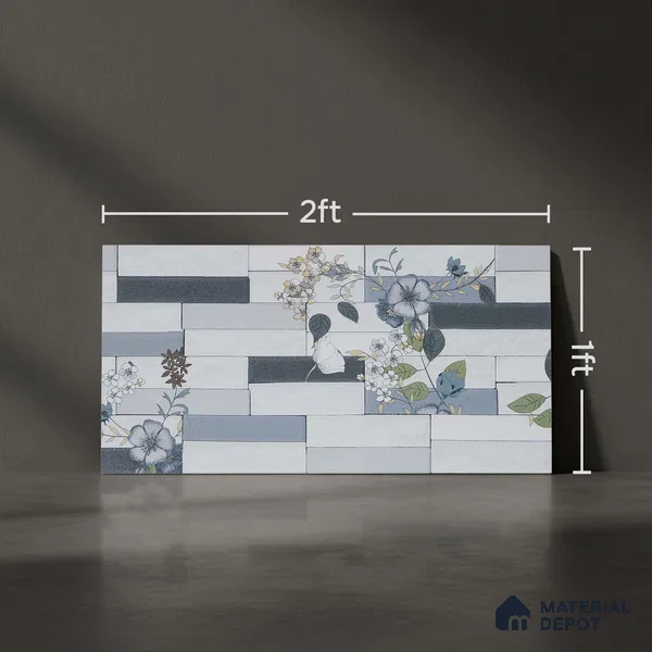 Faux Subway Wall Tile TL 05382 Miraq Stack Floral White 2 ft x 1 ft Ceramic Matte Finish - 8 mm | Suitable For Kitchen, Bathroom Walls and Backsplashes | Please Expect a Slight Variation of Pattern (Sample)