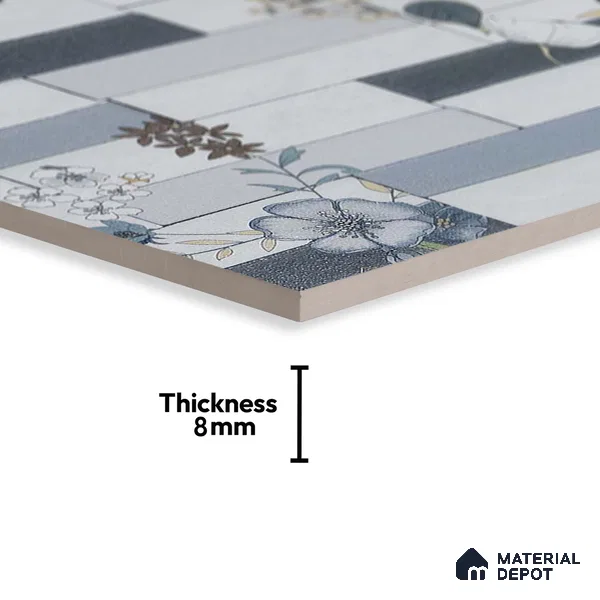 Faux Subway Wall Tile TL 05382 Miraq Stack Floral White 2 ft x 1 ft Ceramic Matte Finish - 8 mm | Suitable For Kitchen, Bathroom Walls and Backsplashes | Please Expect a Slight Variation of Pattern (Sample)