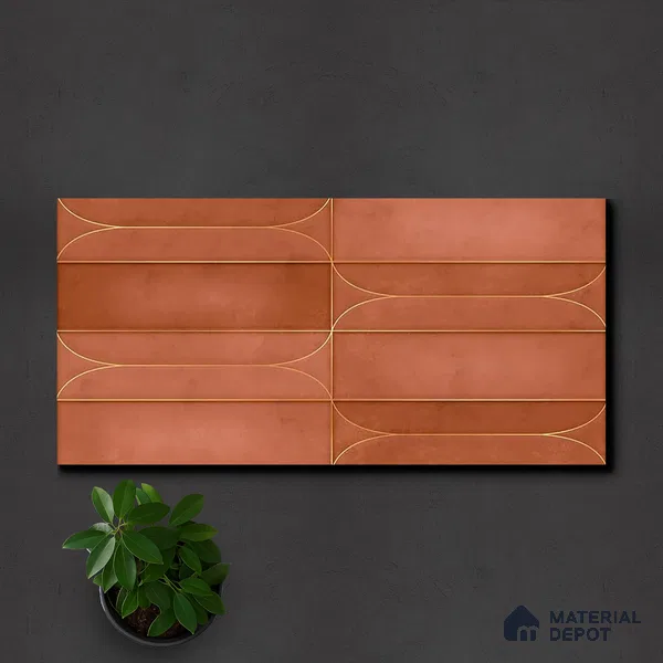 Faux Subway Wall Tile TL 05295 B Splendore Golden Arch Cotto 2 ft x 1 ft Ceramic Matte Finish - 9 mm | Suitable for Bathroom, Balcony, Kitchen Walls & Backsplashes | Please Expect a Slight Variation of Pattern (Sample)