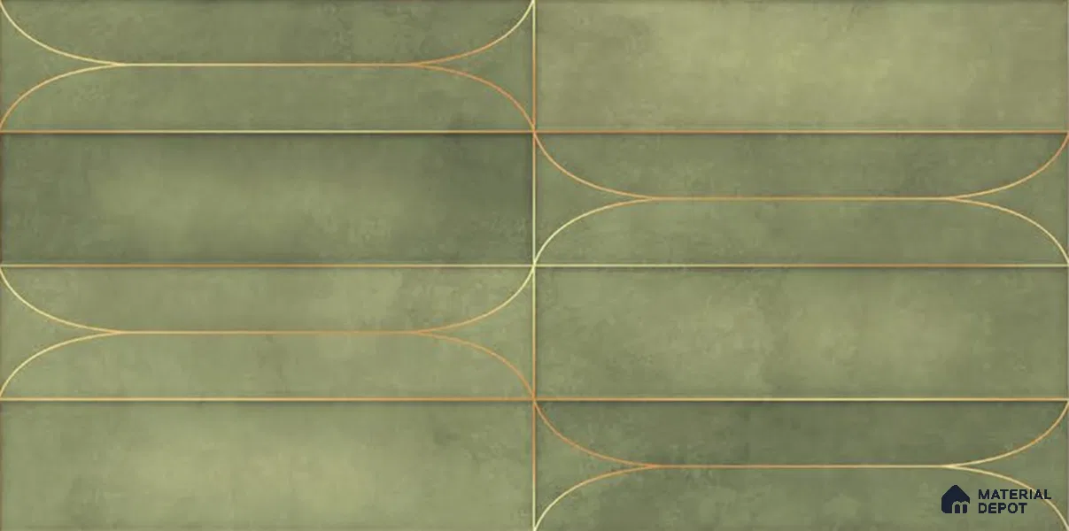 Faux Subway Wall Tile TL 05295 C Splendore Golden Arch Olive 2 ft x 1 ft Ceramic Matte Finish - 9 mm | Suitable for Bathroom, Balcony, Kitchen Walls & Backsplashes | Please Expect a Slight Variation of Pattern (Sample)