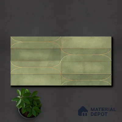 Faux Subway Wall Tile TL 05295 C Splendore Golden Arch Olive 2 ft x 1 ft Ceramic Matte Finish - 9 mm | Suitable for Bathroom, Balcony, Kitchen Walls & Backsplashes | Please Expect a Slight Variation of Pattern (Sample)
