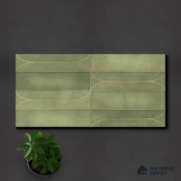 Faux Subway Wall Tile TL 05295 C Splendore Golden Arch Olive 2 ft x 1 ft Ceramic Matte Finish - 9 mm | Suitable for Bathroom, Balcony, Kitchen Walls & Backsplashes | Please Expect a Slight Variation of Pattern (Sample)