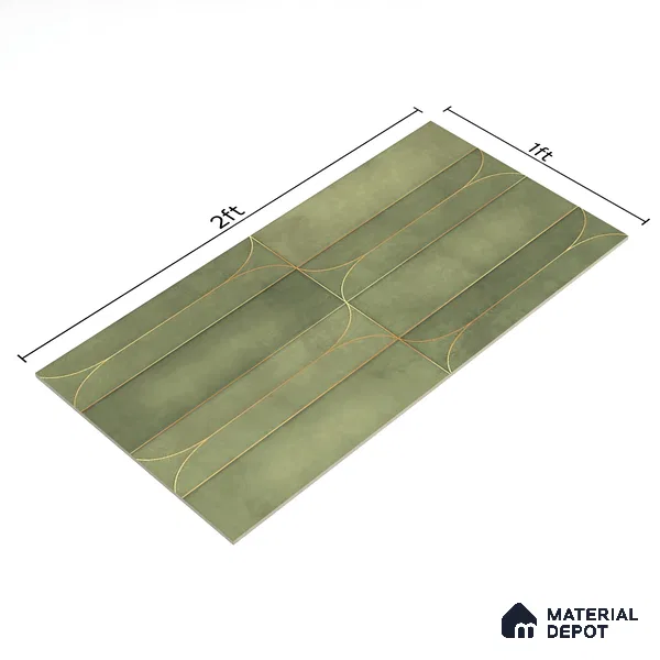 Faux Subway Wall Tile TL 05295 C Splendore Golden Arch Olive 2 ft x 1 ft Ceramic Matte Finish - 9 mm | Suitable for Bathroom, Balcony, Kitchen Walls & Backsplashes | Please Expect a Slight Variation of Pattern (Sample)