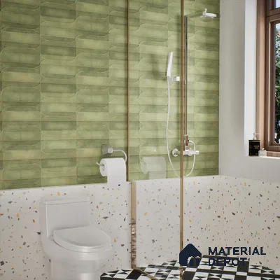 Faux Subway Wall Tile TL 05295 C Splendore Golden Arch Olive 2 ft x 1 ft Ceramic Matte Finish - 9 mm | Suitable for Bathroom, Balcony, Kitchen Walls & Backsplashes | Please Expect a Slight Variation of Pattern (Sample)